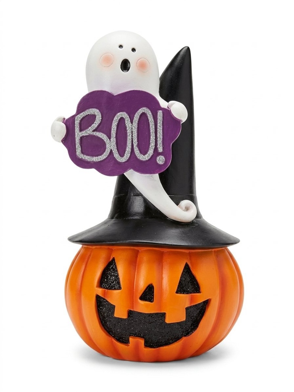 Halloween Pumpkin Ghost Figurine - Orange, Black, Purple